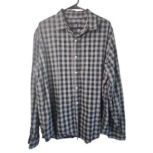 Gap Mens XXL Grey Black Buffalo Plaid Long Sleeve Stretch Cotton Button Up Shirt
